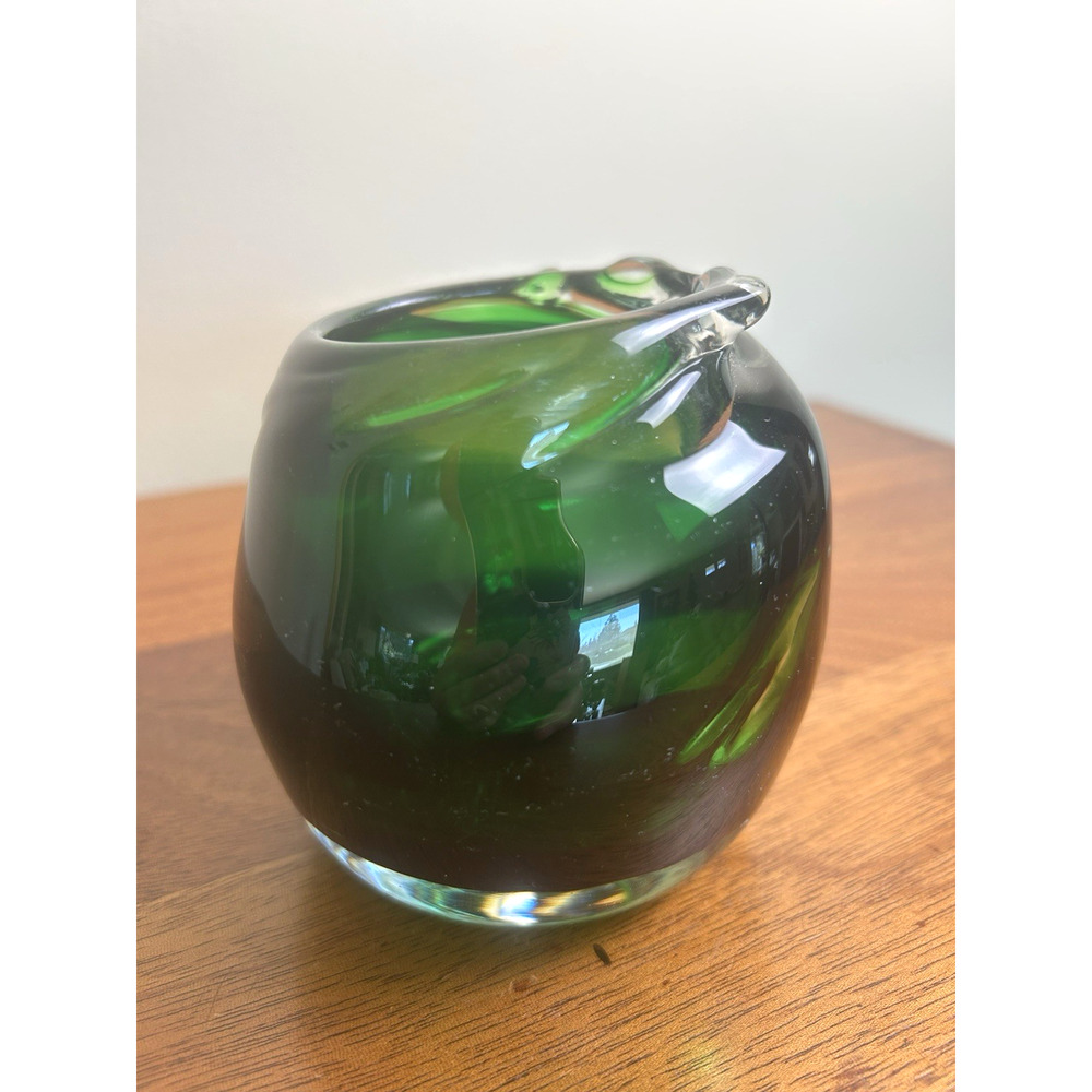 Vtg. MCM art glass, vase or votive - Emerald Green Hand Blown with Pontil Mark